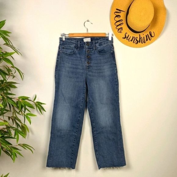 Daily Ritual Straight Leg Cropped Jeans 25 Button Fly Raw Hem Cutoff - Picture 4 of 13